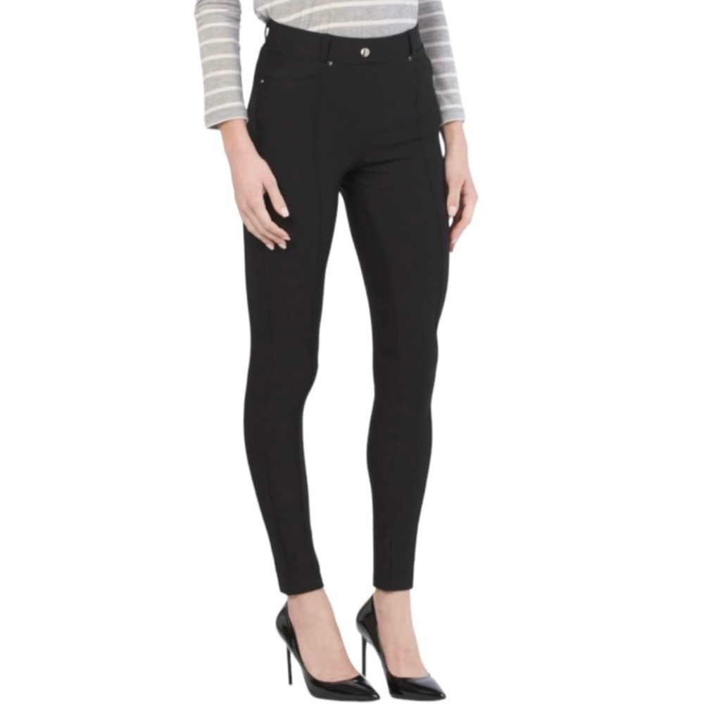KAY UNGER High Rise Stretch Elastic Waist Pull On Slim Ankle Pants, Black-Medium